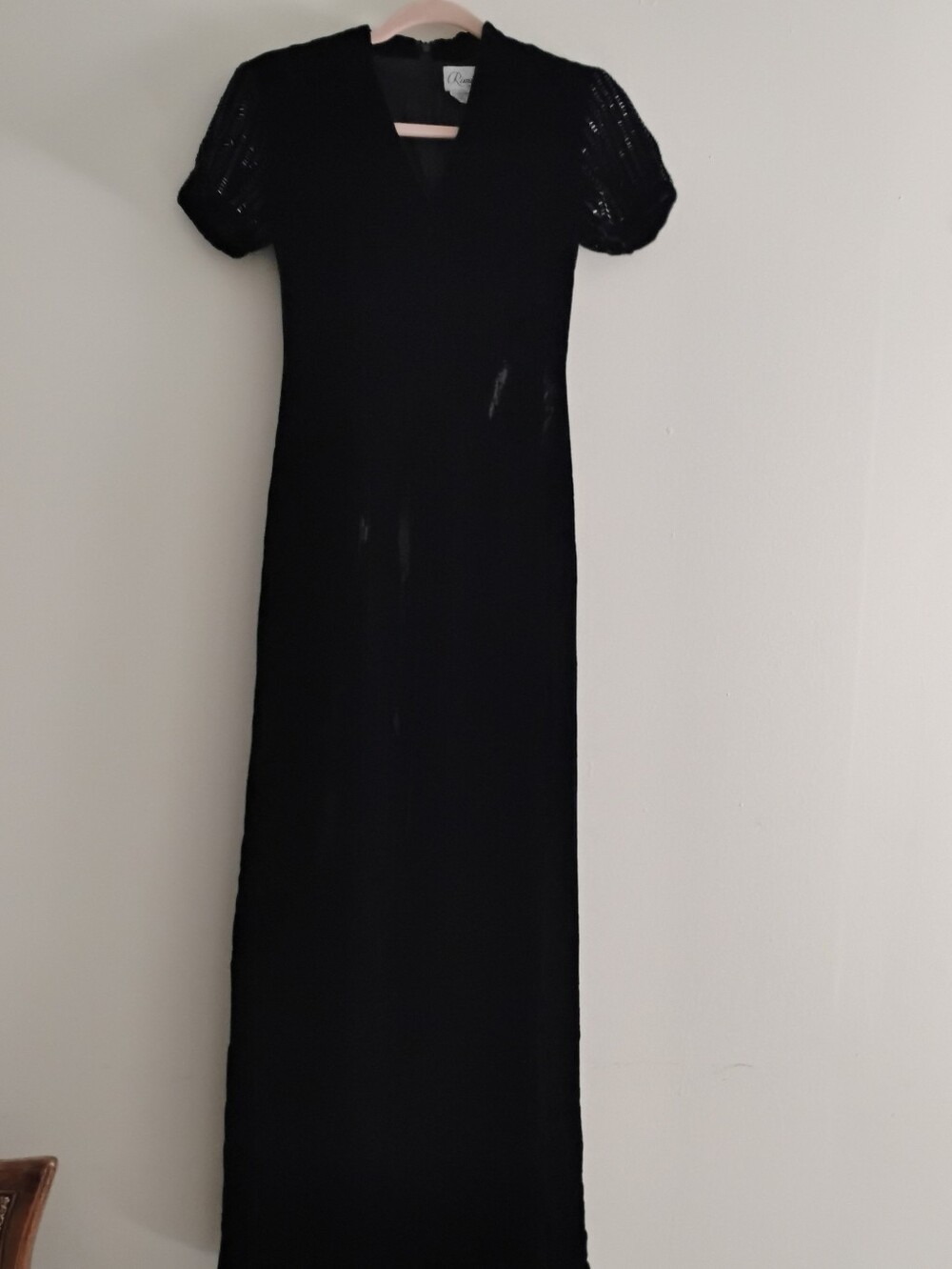 Vintage 90s Rimini Black Velvet Beaded Maxi Dress (Size 2)